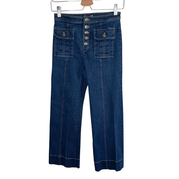 Cinq A Sept Denim Square Pocket Wide-Leg Pants Crop Button Fly Jeans 2 - Picture 1 of 11